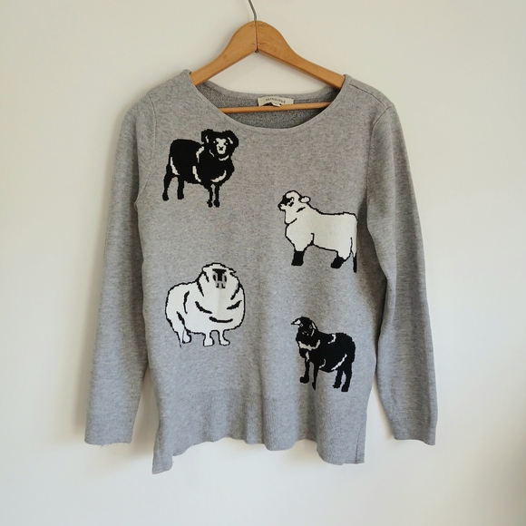 🐑Astrologie-Women’s-NWOT- Black & White Sheep Intarsia Soft Grey Sweater- Small - Picture 3 of 10